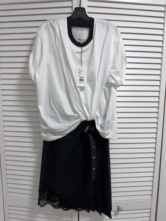 3.1 Phillip Lim Dresses & Skirts - 3.1 Phillip Lim White Tee with Black Lace-Trim Mini Skirt